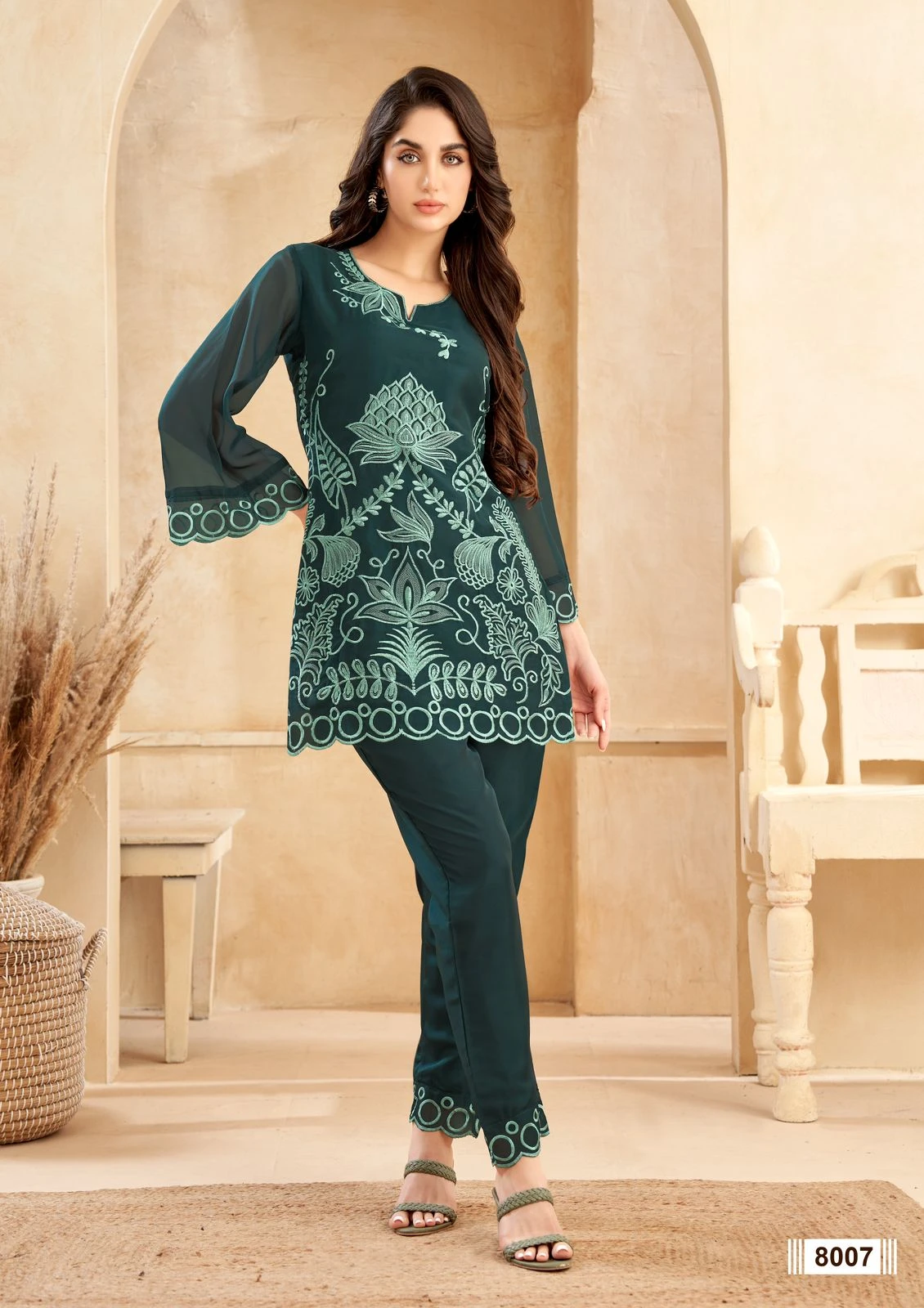 Vardan Ethnic Four Roses Pure Organza Wholesale Co-Ord Sets Catalog — Wholesale Kurti Pant Set, MPA wholesale from Surat - Gallery Image 5
